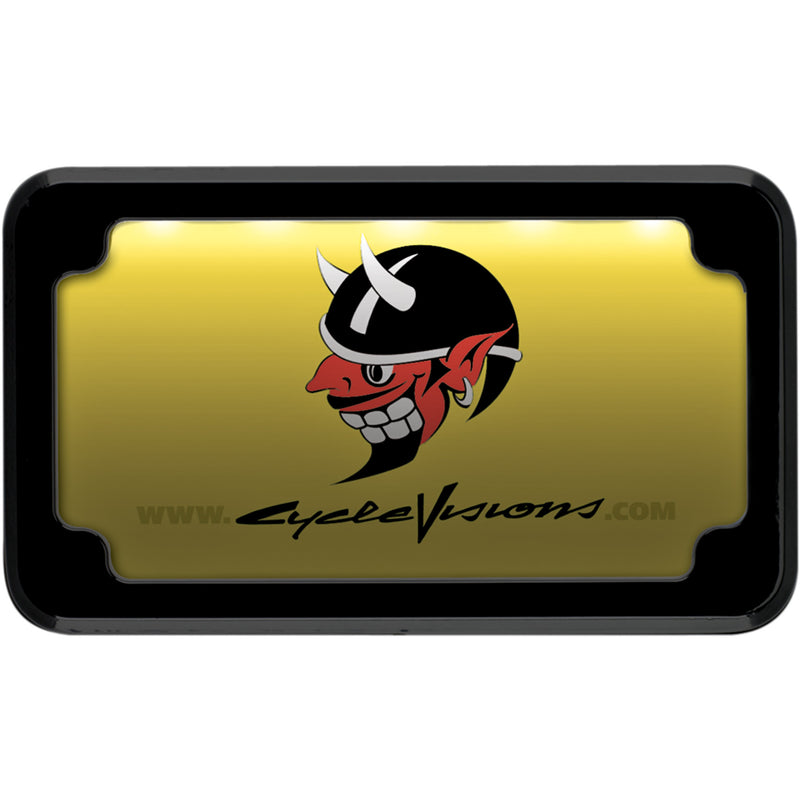 CYCLE VISIONS 2030-0323 CV-4616B Beveled License Plate with Lights Beveled License Plate Frame - Black - with Plate Light