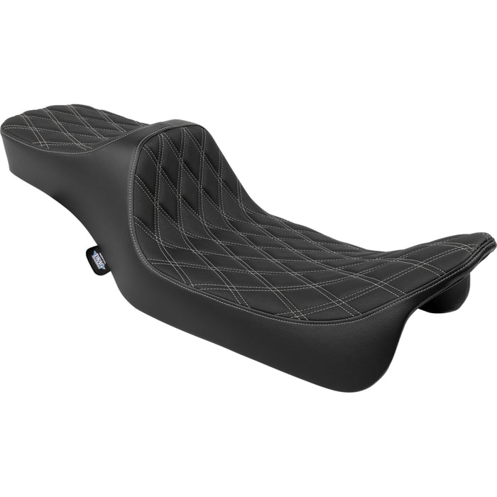 DRAG SPECIALTIES 0801-1924 Extended Reach Predator III Seat - Double Diamnd - Silver Stitching - FLH/FLT '08-'24