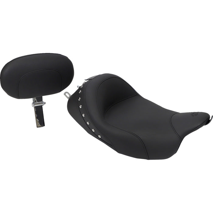 MUSTANG 0801-0464 79602 Wide Solo Seat with Removable Backrest - Black - Studded W/Concho - FL '08+