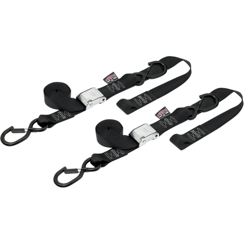 POWERTYE MFG. 3920-0140 29622-S 1-1/2" Cam-Buckle with Safety-Latch Hooks and Soft-Tye Cam Tie-Downs - 1-1/2" x 6-1/2' - Black