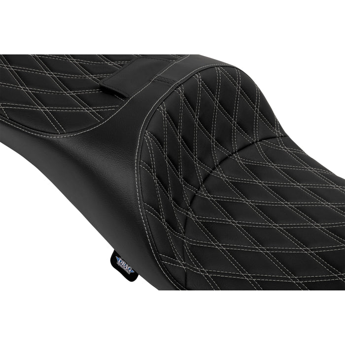 DRAG SPECIALTIES SEATS 0801-1981 Extended Reach Freedom Touring Seats Extended Reach Freedom Seat - Vinyl - Double Diamond - Silver Stitch - FLT/FLH '09-'24