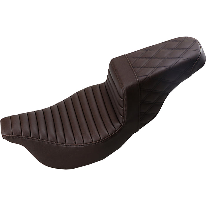 SADDLEMEN 0801-1245 808-07B-176BR Step-Up Seat - Front Tuck-n-Roll/Rear Lattice Stitch - Brown - FLH