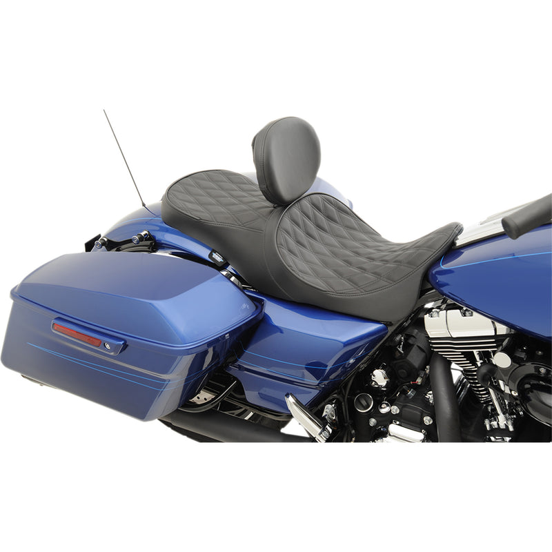 Drag Specialties Forward Positioned 2-Up Low Profile Touring Leather Seat Low Forward Touring Seat Diamond FL - 0801-1011 For Harley Touring 2008-2024