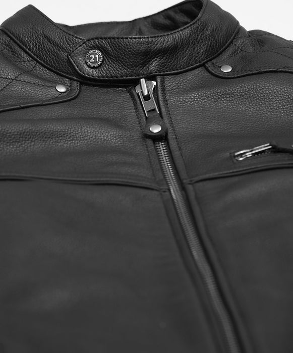Gasser jacket in black with zipper and collar