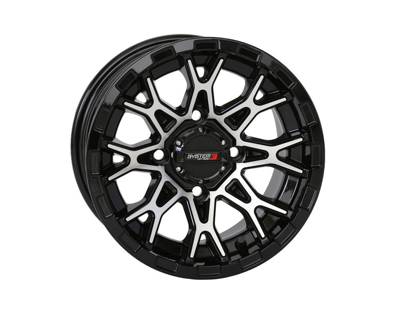 System 3 ST6 Wheel 12X7 2+5 (-47MM) 4/110 Gloss Black Machined - 12S3-6011 Honda ATVs 1990-2024