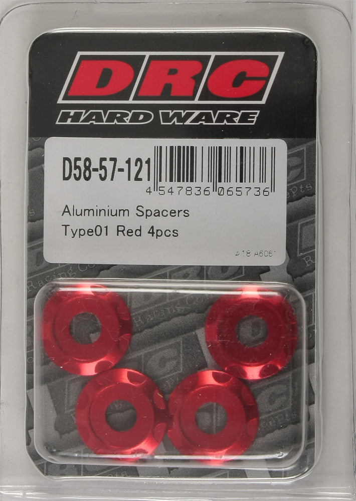 Drc 634-8301R D58-57-121 ALUMINUM SPACERS TYPE 1 RED M6X12MM 4/PK