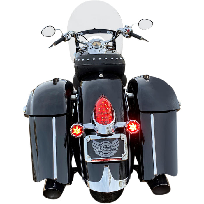 CUSTOM DYNAMICS 2020-1887 PB-BR-RR-IND-CR ProBEAM® Bullet Ringz™ LED Rear Turn Signals for Scout ProBEAM® Bullet Ringz™ LED Turn Signals - Chrome/Red