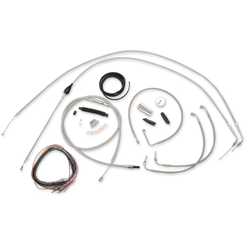 LA Choppers Complete Stainless Braided Handlebar Cable Brake Line Kit — Cable Kit 18"-20" Handlebars - LA-8005KT2B-19 For Harley Touring 2007