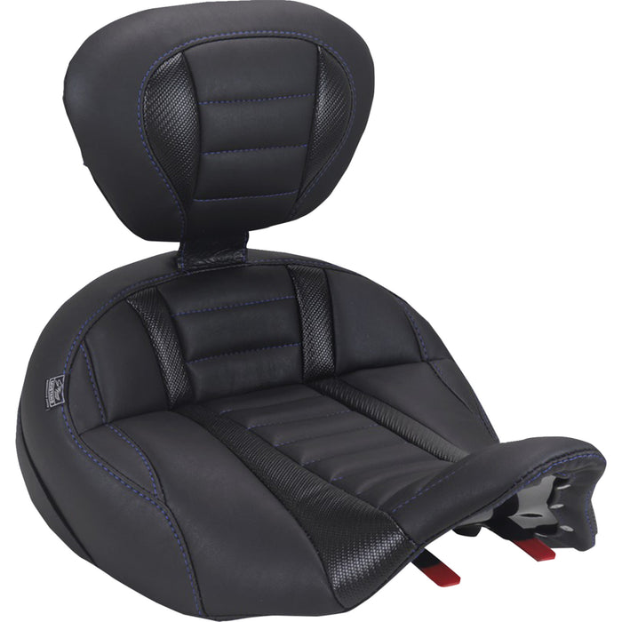 MUSTANG 0801-2331 89406SB Deluxe Touring Solo Seat with driver's backrest - sky blue stitch - flh/flt '23-'25