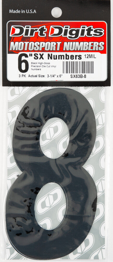 Dirt Digits 09-6518 SX63B-8 #8 6" BLACK SUPER X DIGITS 3/PK