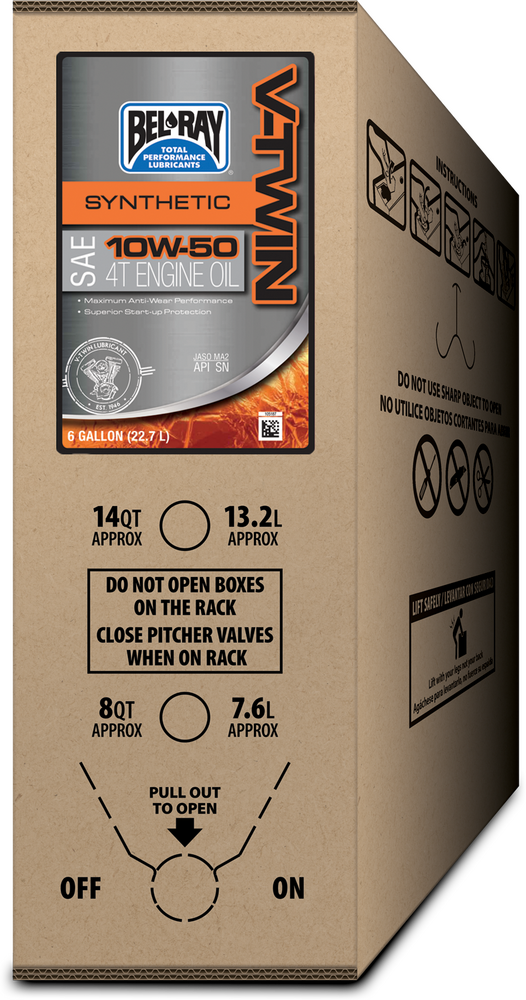 Bel-ray 840-1580 301390150033 V-TWIN FULL SYN ENGINE OIL 4T 10W50 6GAL BIB