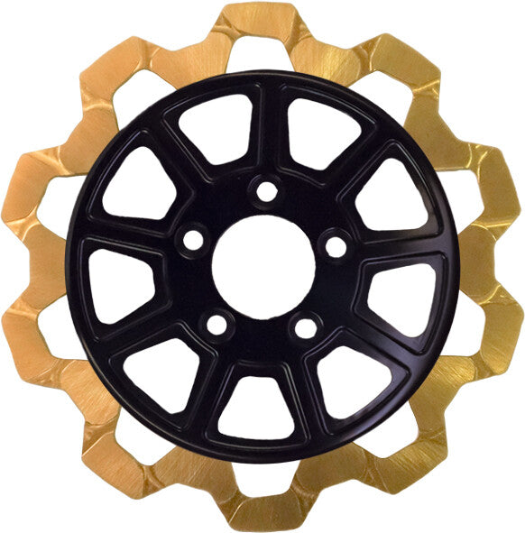 Lyndall Brakes 9 Spoke Rotor Front Black Gold BOW TIE 11.5" - 4202-1133 For Harley Motorcycles 2000-2014