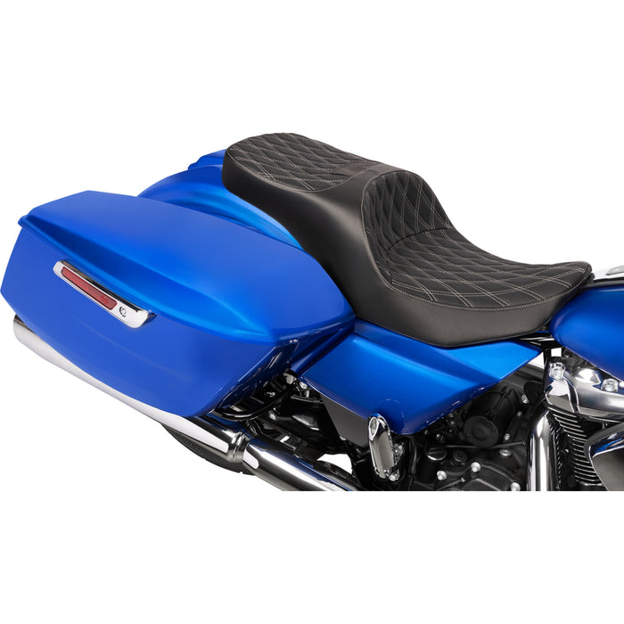 DRAG SPECIALTIES SEATS 0801-2168 Freedom Touring Seat Forward Position Freedom Seat - Vinyl - Silver Double Diamond Stitch - FLH/FLT '23-'25