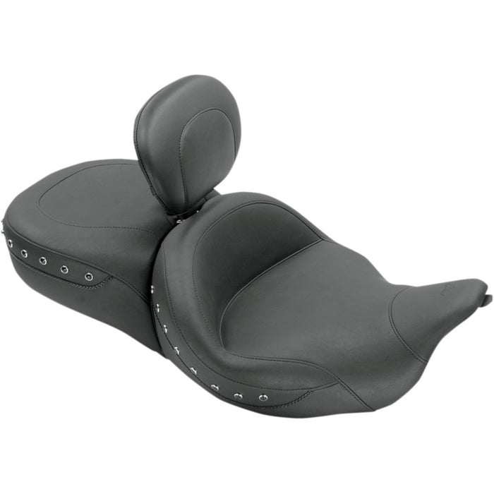 MUSTANG 0801-0567 79586 Super Touring 2-Up Seat with Driver Backrest Option - Black Studded - Driver's Backrest