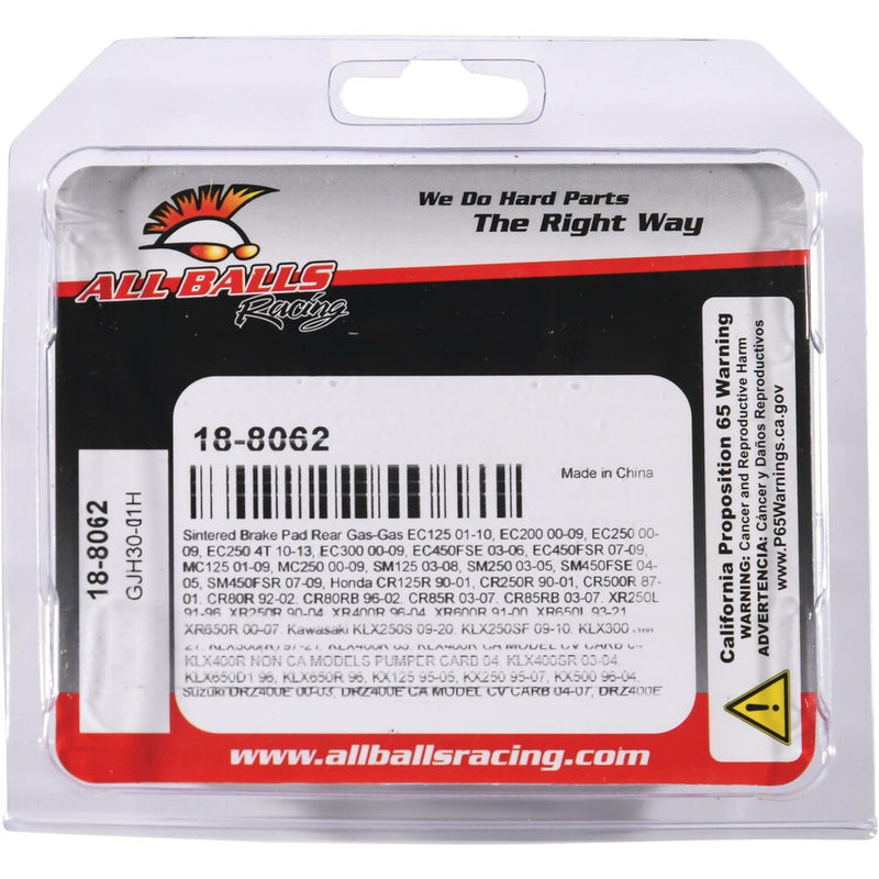 All Balls Brake PAD Kit Sintered - 18-8062 Yamaha Dirt Bikes 1998-2002