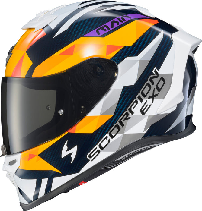 Scorpion Exo 75-1365S R1C-2113 EXO-R1 AIR FULL FACE HELMET CARBON RASTOR OR/WHT/BLUE SM