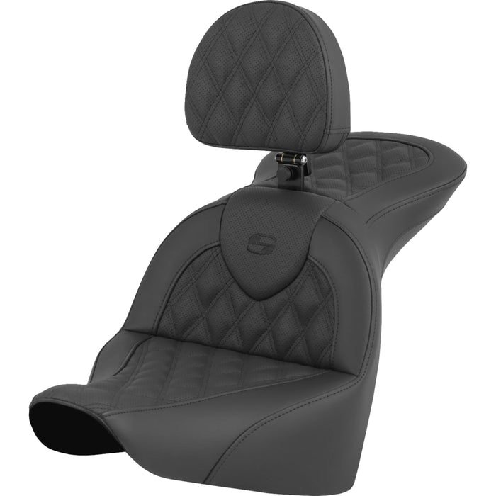 SADDLEMEN 0802-1616 818-27-182BR RoadSofa™ Seat - Lattice Stitch - with Driver Backrest - FLFB/FXBR '18-'24