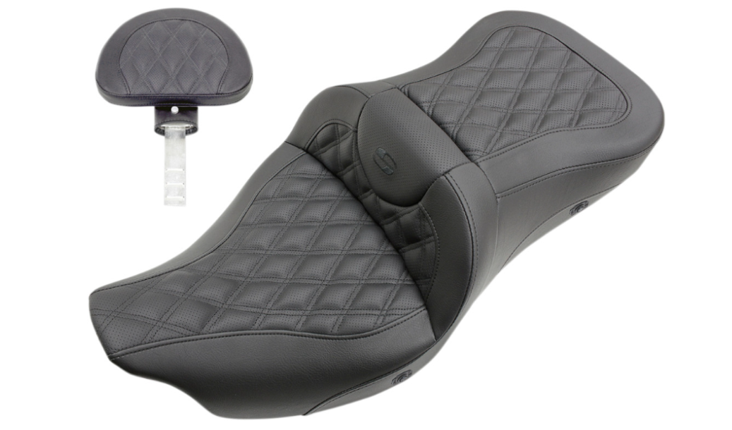 SADDLEMEN 0801-1209 808-07B-182TBRH Roadsofa™ Trike Seat Heated - Full Lattice Stitch - with Backrest - Black Stitching - 09-24 FLHTCUTG