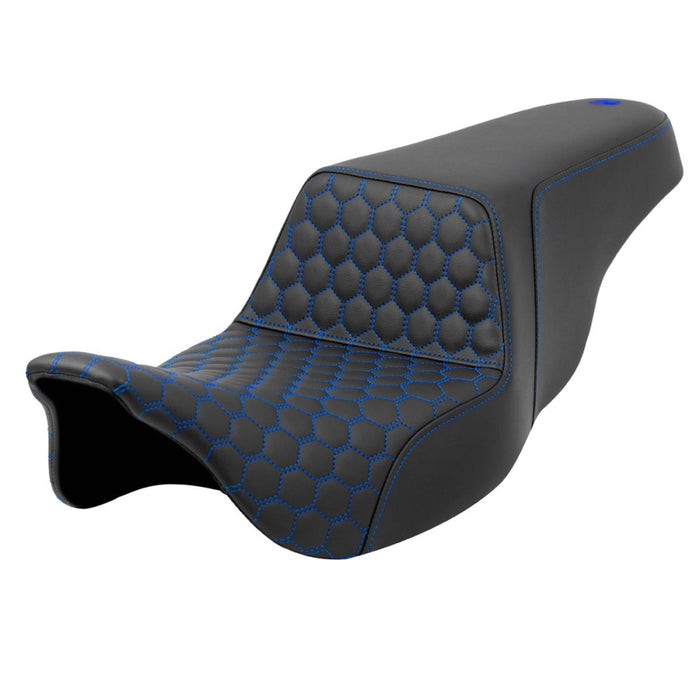 SADDLEMEN 0801-1567 A808-07B-177BLU Honeycomb Step-Up Seat Blue Stitching - FL '08-'23
