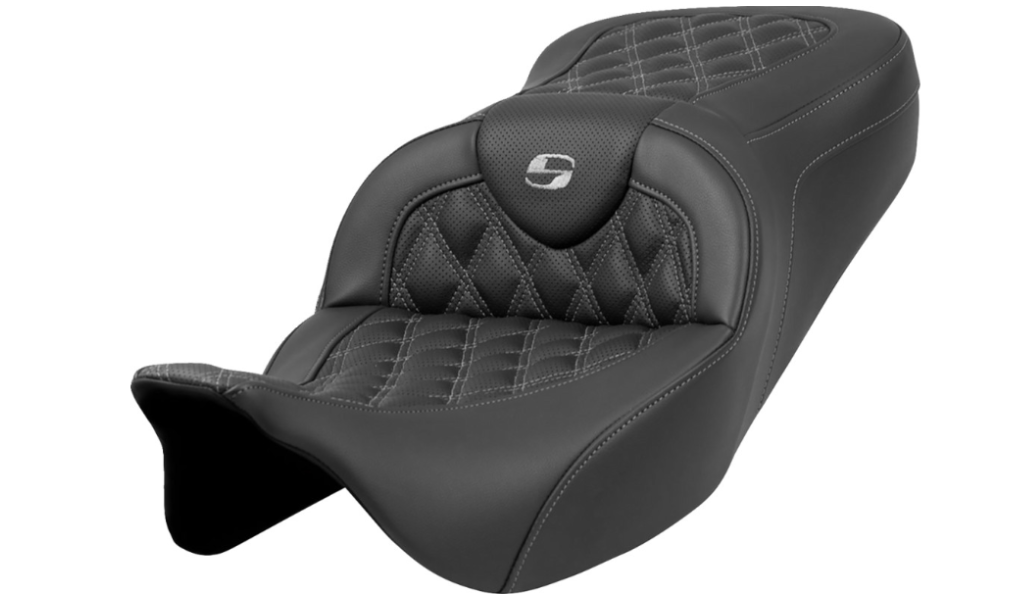 SADDLEMEN 0801-1595 A808-07B-182GRE Roadsofa™ Lattice Stitch Seat- Dark Gray Stitch - without Backrest - FLH/FLT '08-'23