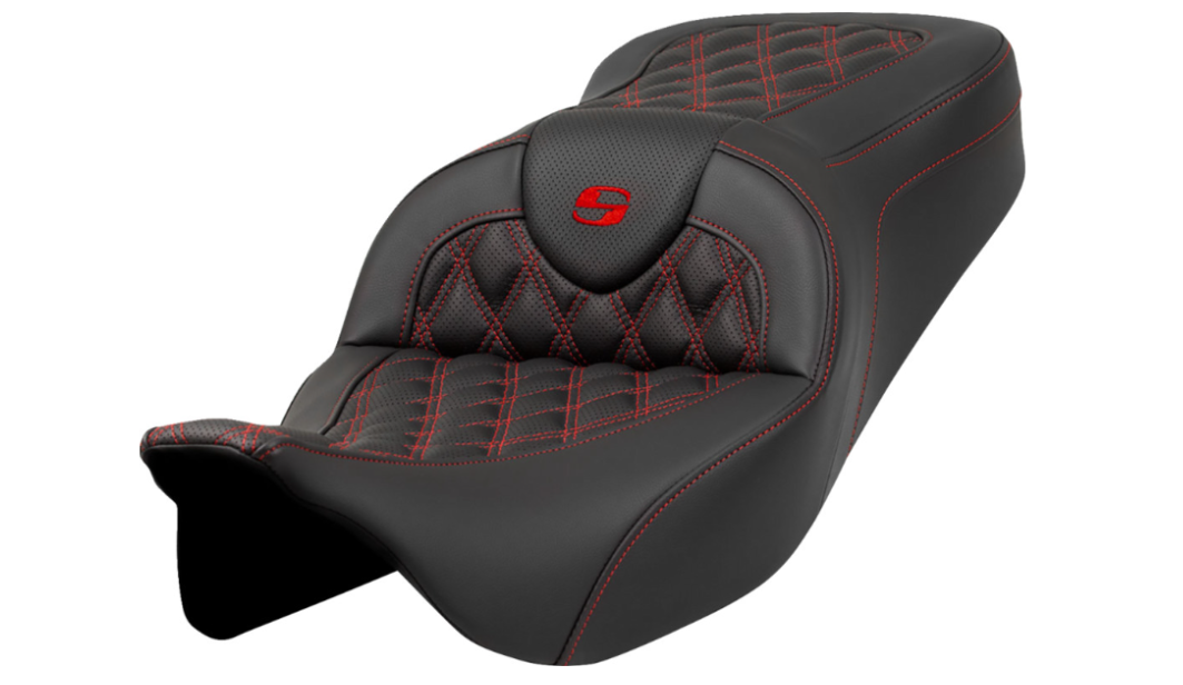 SADDLEMEN 0801-1596 A808-07B-182RED Roadsofa™ Lattice Stitch Seat -  without Backrest - FLH/FLT '08-'23