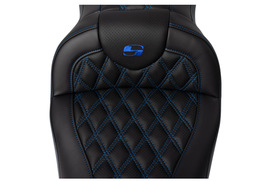 SADDLEMEN 0801-1605 A808-07R-182BLU Roadsofa™ Lattice Stitch Seat-with Backrest - Blue Stitch - FL '08-'23