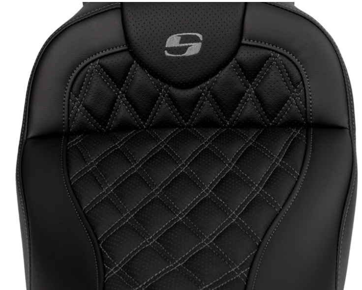 SADDLEMEN 0801-1607 A808-07R-182GRE Roadsofa™ Lattice Stitch Seat with Backrest - Dark Gray Stitch - FL 08-23