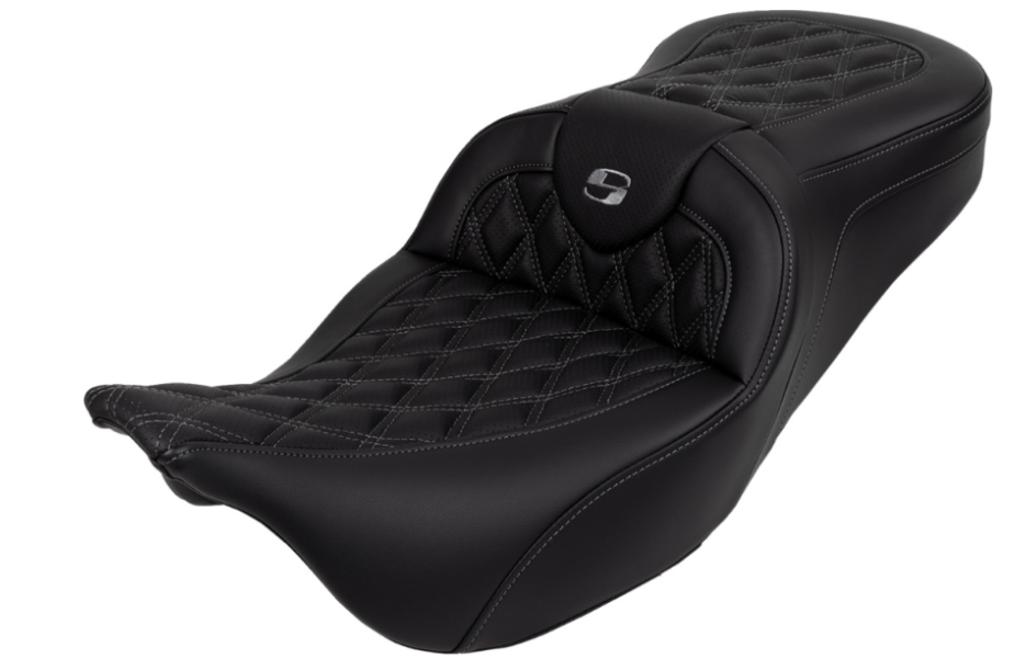 SADDLEMEN 0801-1607 A808-07R-182GRE Roadsofa™ Lattice Stitch Seat with Backrest - Dark Gray Stitch - FL 08-23