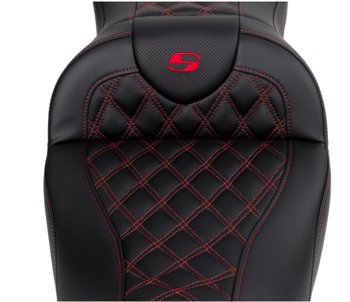 SADDLEMEN 0801-1609 A808-07R-182RED Roadsofa™ Lattice Stitch Seat with Backrest - Red Stitch - FL 08-23