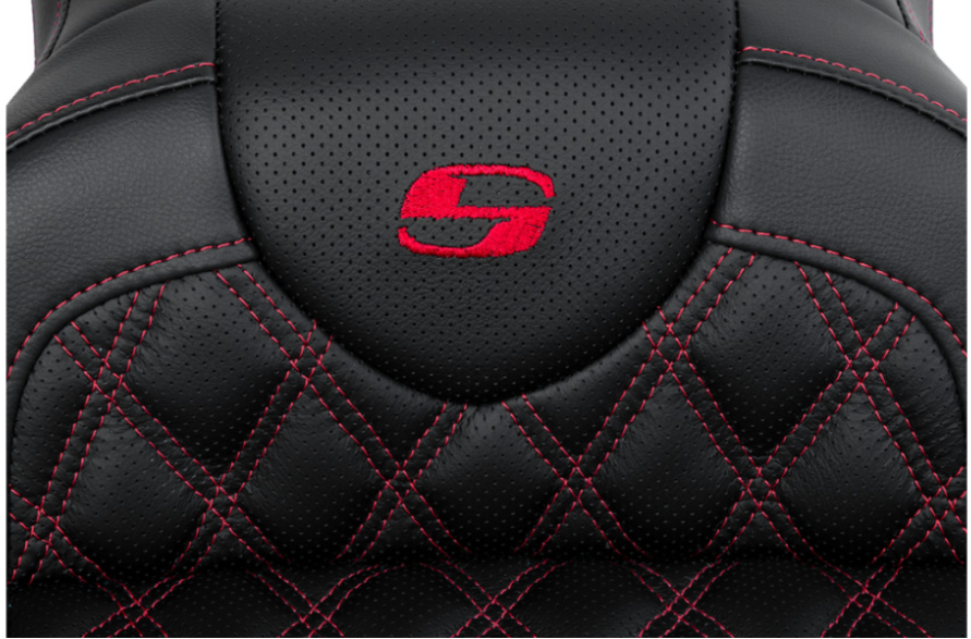 SADDLEMEN 0801-1609 A808-07R-182RED Roadsofa™ Lattice Stitch Seat with Backrest - Red Stitch - FL 08-23