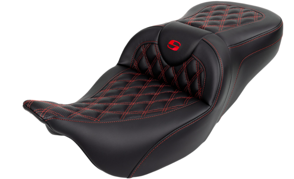 SADDLEMEN 0801-1609 A808-07R-182RED Roadsofa™ Lattice Stitch Seat with Backrest - Red Stitch - FL 08-23