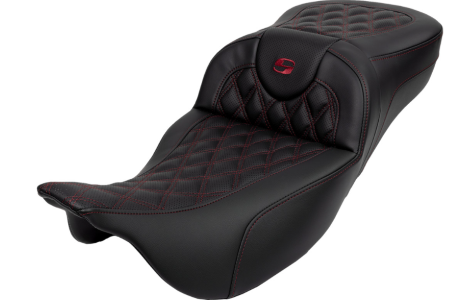 SADDLEMEN 0801-1619  A808-07R-184BUR Roadsofa™ Extended Reach Seat- Lattice Stitch - Wine Berry Stitch - with Backrest - FL 08-23