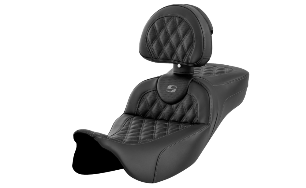 SADDLEMEN 0801-1620 A808-07R-184GRE Roadsofa™ Extended Reach Seat-Lattice Stitch - Dark Gray Stitch - without Backrest - FL '08-'23