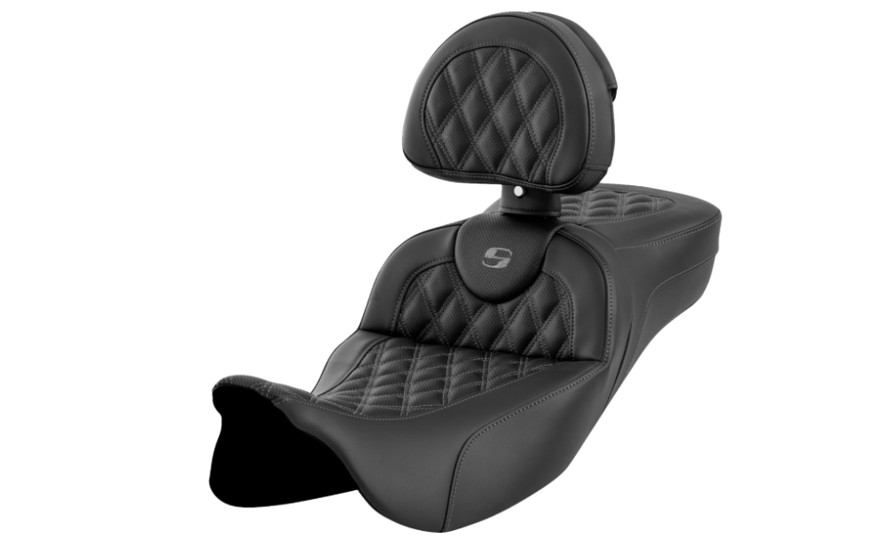 SADDLEMEN 0801-1620 A808-07R-184GRE Roadsofa™ Extended Reach Seat-Lattice Stitch - Dark Gray Stitch - with Backrest - FL '08-'23