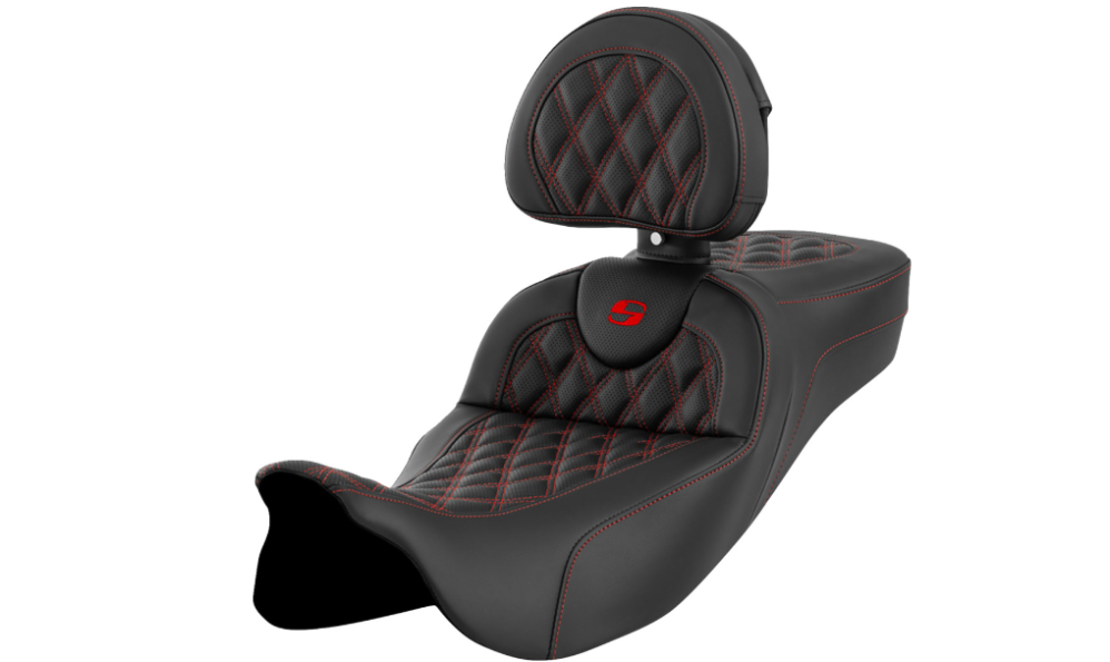 SADDLEMEN 0801-1622 A808-07R-184RED Roadsofa™ Extended Reach Seat- Lattice Stitch - Red Stitch - without Backrest - FL '08-'23