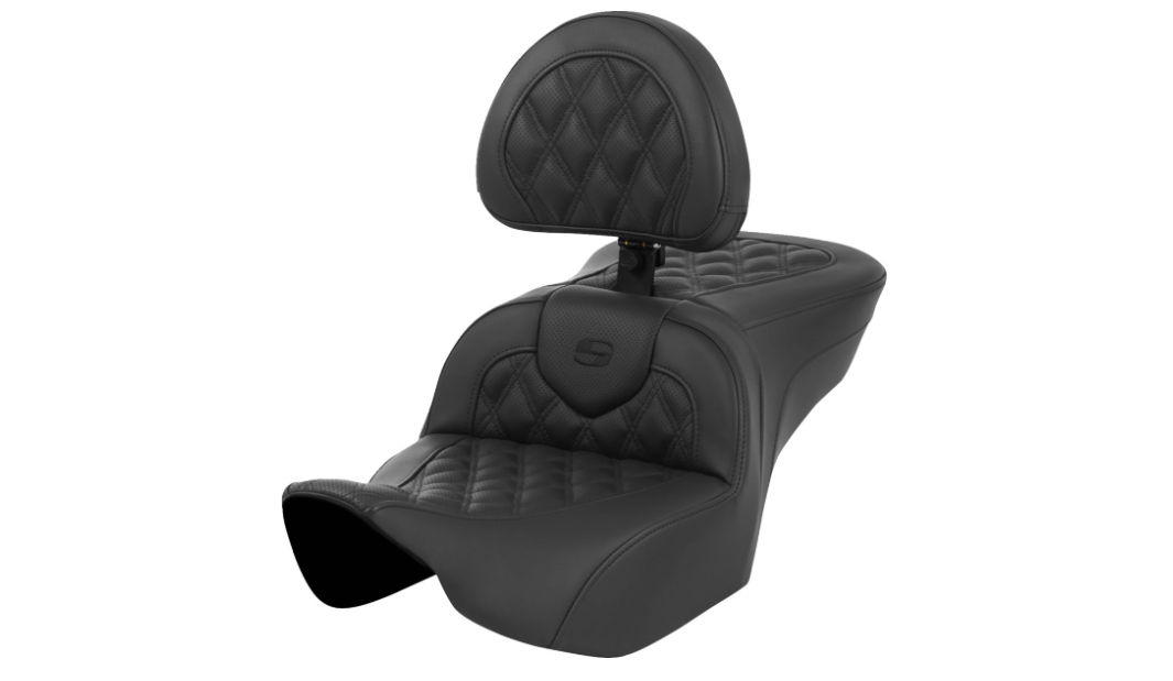 SADDLEMEN 0801-1628 823-07-182BR Roadsofa™ Lattice Stitch Seat-with Backrest - Lattice Stitch - Black - FL '23-'24