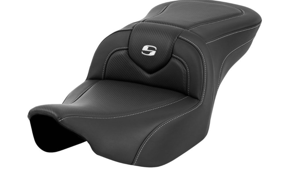 SADDLEMEN 0801-1631 823-07-185 Roadsofa™ Carbon Fiber Seat  Silver Stitch/Silver Logo - without Backrest - FLTR/FLHX 23-24