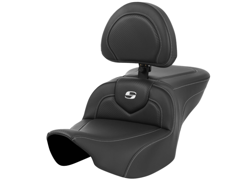 SADDLEMEN 0801-1632 823-07-185BR Roadsofa™ Carbon Fiber Seat Silver Stitch/Silver Logo - with Backrest - FL 23-24