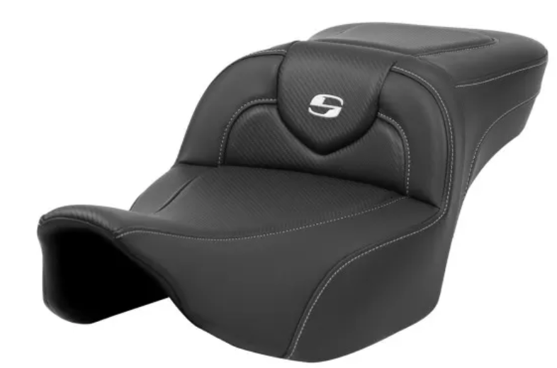 SADDLEMEN 0801-1633 823-07-186 Roadsofa™ Extended Reach Carbon Fiber Seat Silver Stitch/Silver Logo - no Backrest - FL '23-'24
