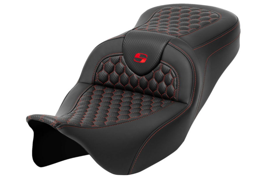 SADDLEMEN 0801-1639 A808-07B-189RED Honeycomb Roadsofa™ Seat Red Stitch - without Backrest - FLH/FLT '08-'23