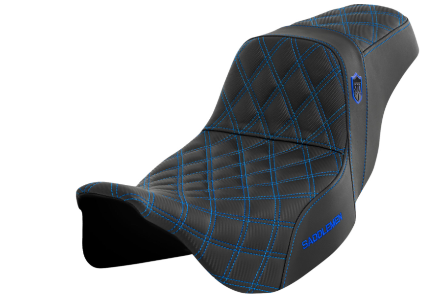 SADDLEMEN 0801-1655 SC80807BLU Pro Series SDC Performance Grip Seat without Backrest - Blue Stitch - FLH/FLT '08-'23