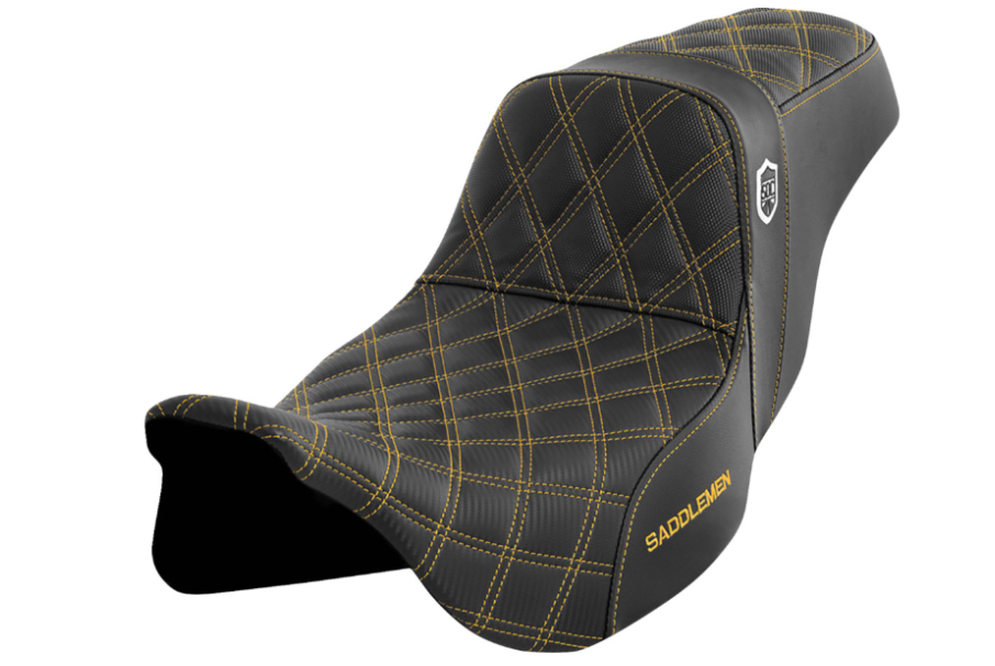 SADDLEMEN 0801-1657 SC80807GOL Pro Series SDC Performance Grip Seat without Backrest - Gold Stitch - FLH/FLT '08-'23