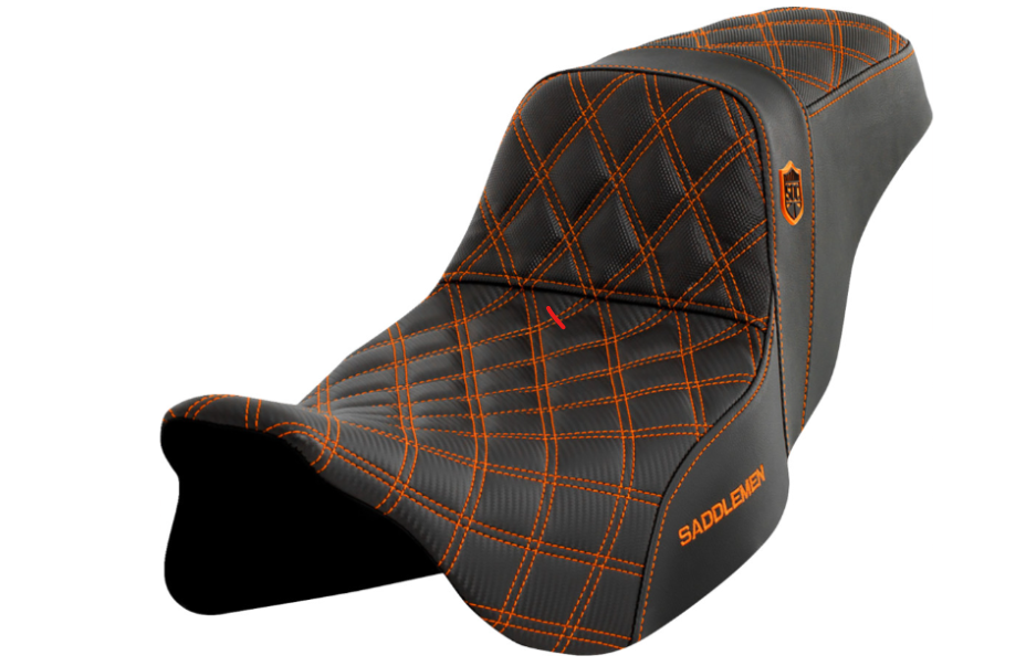 SADDLEMEN 0801-1658 SC80807ORA Pro Series SDC Performance Grip Seat without Backrest - Orange Stitch - FLH/FLT '08-'23