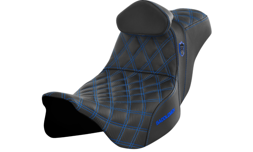 SADDLEMEN 0801-1662 SC80807BLURT Pro Series SDC Performance Grip Seat with Backrest - Blue Stitch - FLH/FLT '08-'23