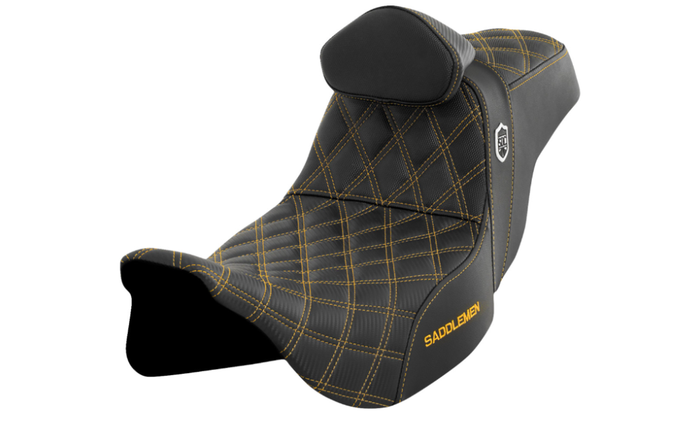 SADDLEMEN 0801-1663 SC80807GOLRT Pro Series SDC Performance Grip Seat with Backrest - Gold Stitch - FLH/FLT '08-'23