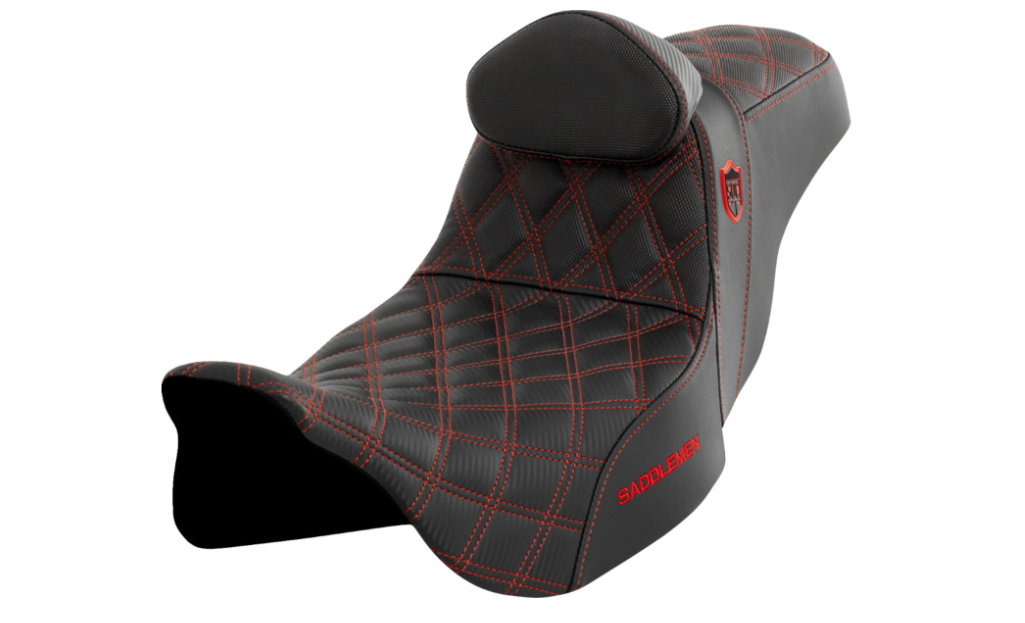 SADDLEMEN 0801-1665 SC80807REDRT Pro Series SDC Performance Grip Seat with Backrest - Red Stitch - FLH/FLT '08-'23