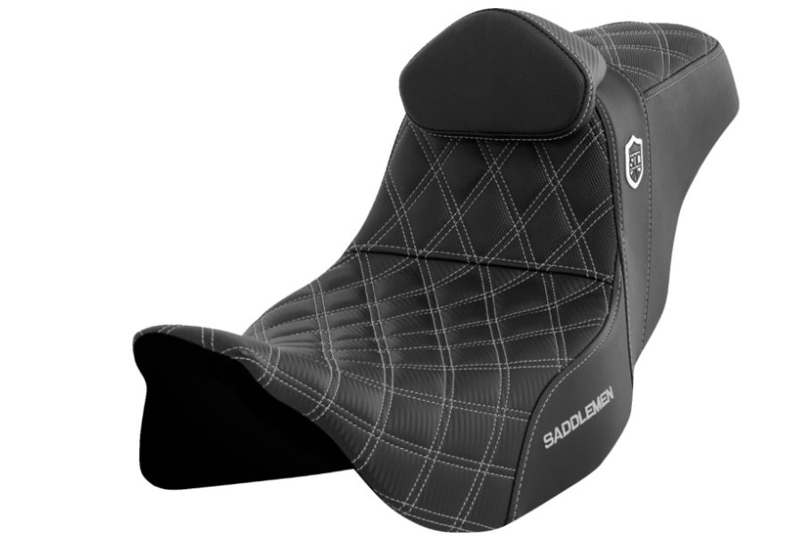 SADDLEMEN 0801-1666 SC80807SILRT Pro Series SDC Performance Grip Seat with Backrest - Silver Stitch - FLH/FLT '08-'23