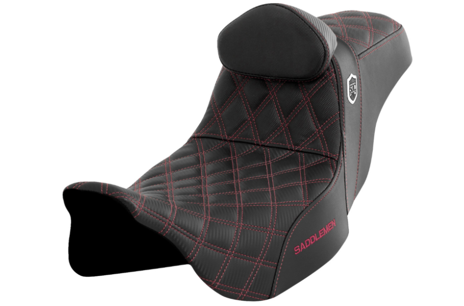 SADDLEMEN 0801-1668 SC80807WINRT Pro Series SDC Performance Grip Seat with Backrest - Wine Berry Stitch - FLH/FLT '08-'23