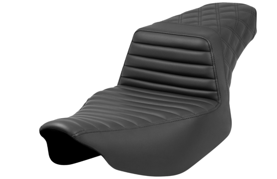 SADDLEMEN 0801-1691 823-07E-176 Step-Up Seat Front Tuck-n-Roll/Rear Lattice - Black - Extended Reach - Street Glide/Road Glide 23-24