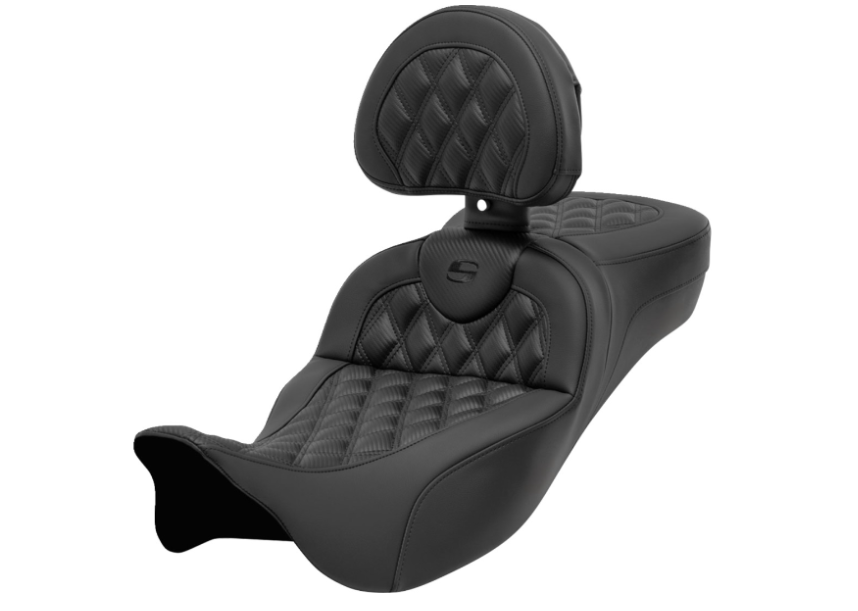 SADDLEMEN 0801-1698 808-07CF-184BR Roadsofa™ Seat with Backrest - Lattice Stitch - Carbon Fiber - FL' 08-'23